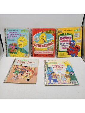 Vintage Little Golden Books Lot of 5 SESAME STREET Children's Books - GB006